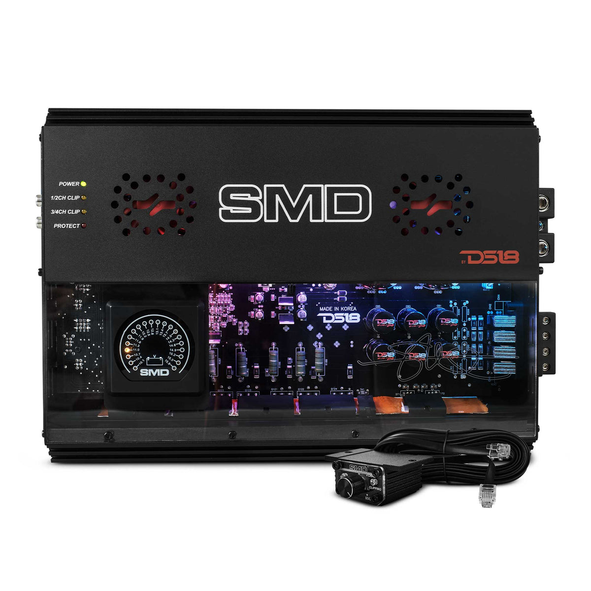 SMD 4-Channel Class AB Amplifier with VM-1 Voltmeter and Digital LED Lights 4 x 300W at 2-Ohm - Steve Meade Designs - DS18