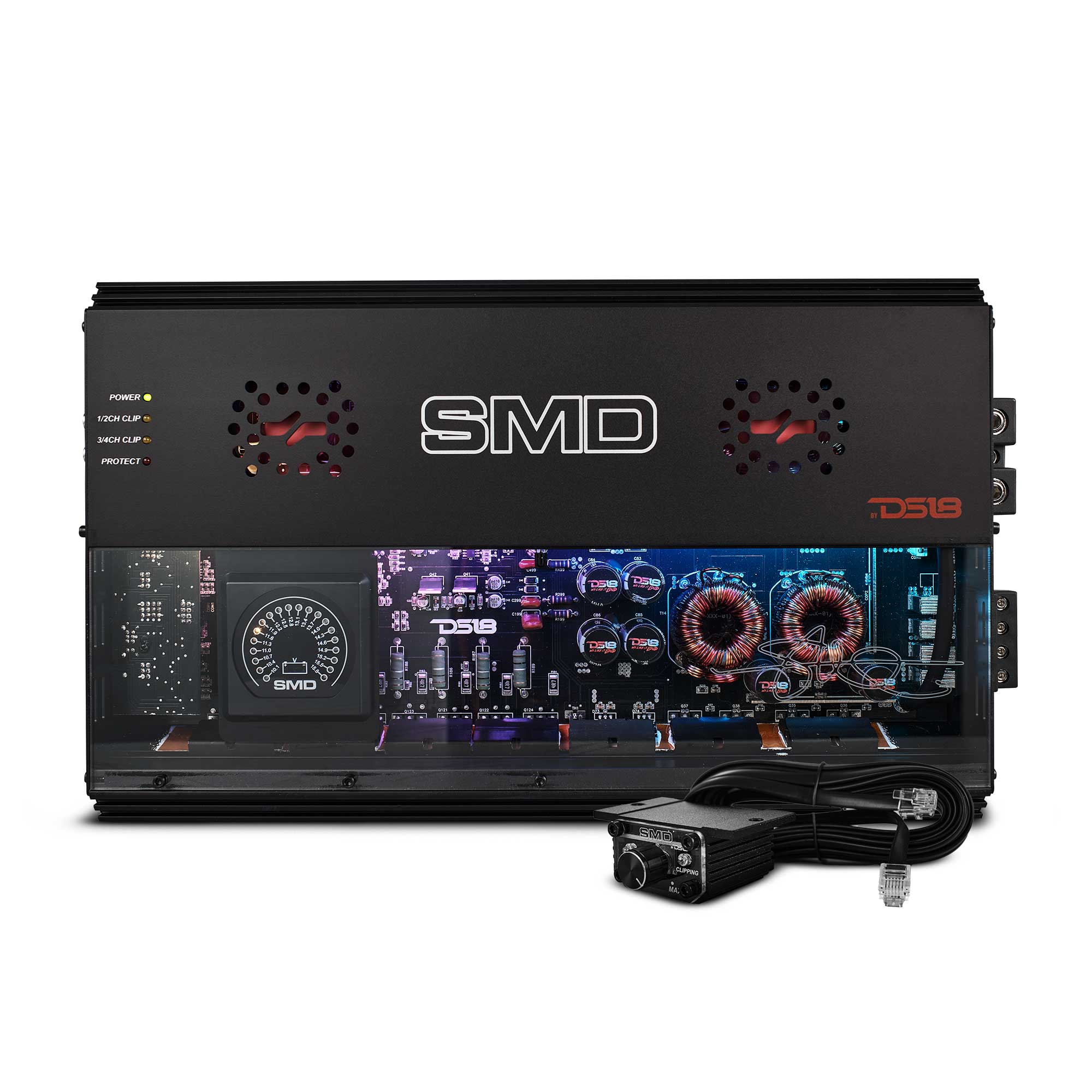 SMD 4-Channel Class AB Amplifier with VM-1 Voltmeter and Digital LED Lights 4 x 500W at 2-Ohm - Steve Meade Designs - DS18
