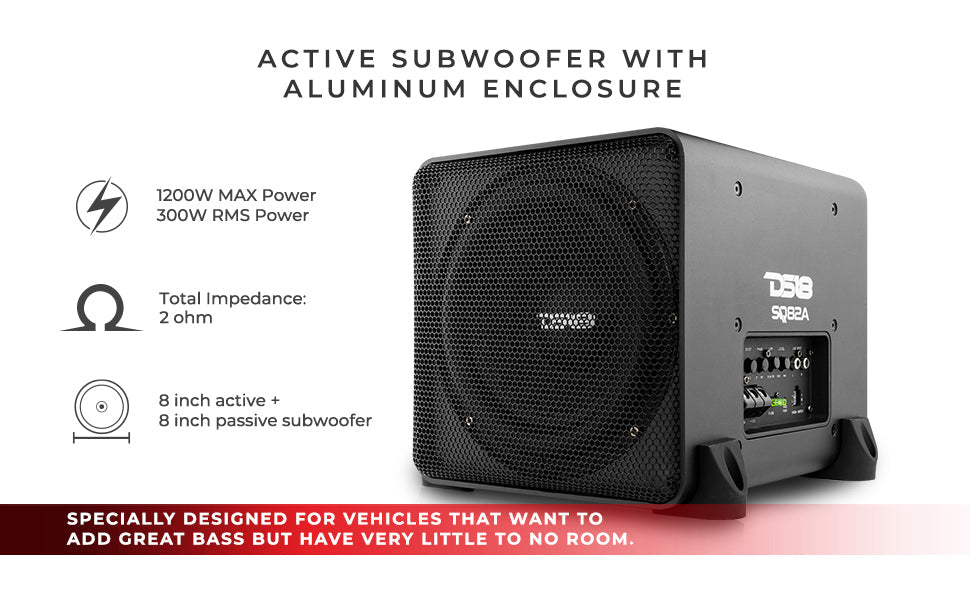 Dual 8" Loaded Amplified High End Aluminum Subwoofer Enclosure 300 Watts Rms - DS18
