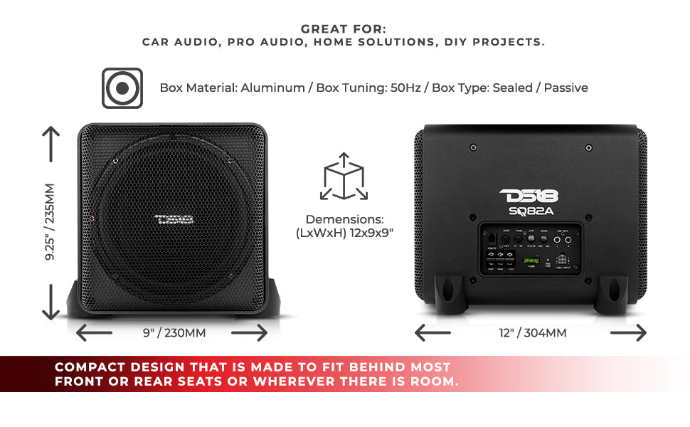 Dual 8" Loaded Amplified High End Aluminum Subwoofer Enclosure 300 Watts Rms - DS18