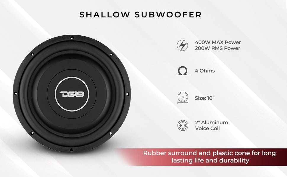 SRW Shallow-Mount 10" Subwoofer 200 Watts Rms SVC 4-Ohm - DS18