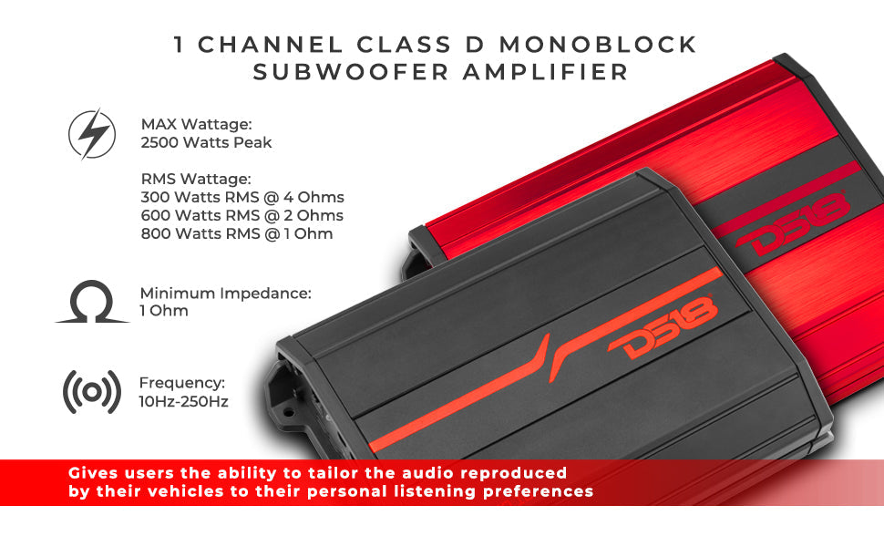 SXE Class D 1-Channel Amplifier 1 x 800 Watts RMS @ 1-Ohm 2500 Watts - DS18