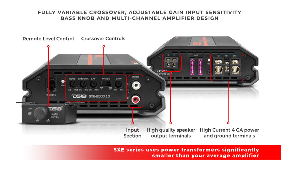 SXE Class D 1-Channel Amplifier 1 x 800 Watts RMS @ 1-Ohm 2500 Watts - DS18
