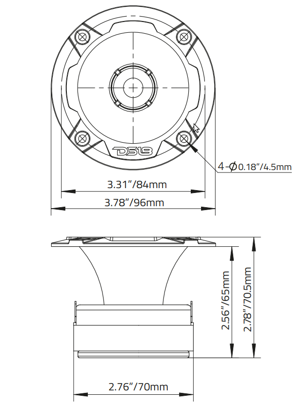 3.8" Super Bullet Tweeter 120 Watts 1" Aluminum 4-Ohm Vc - DS18