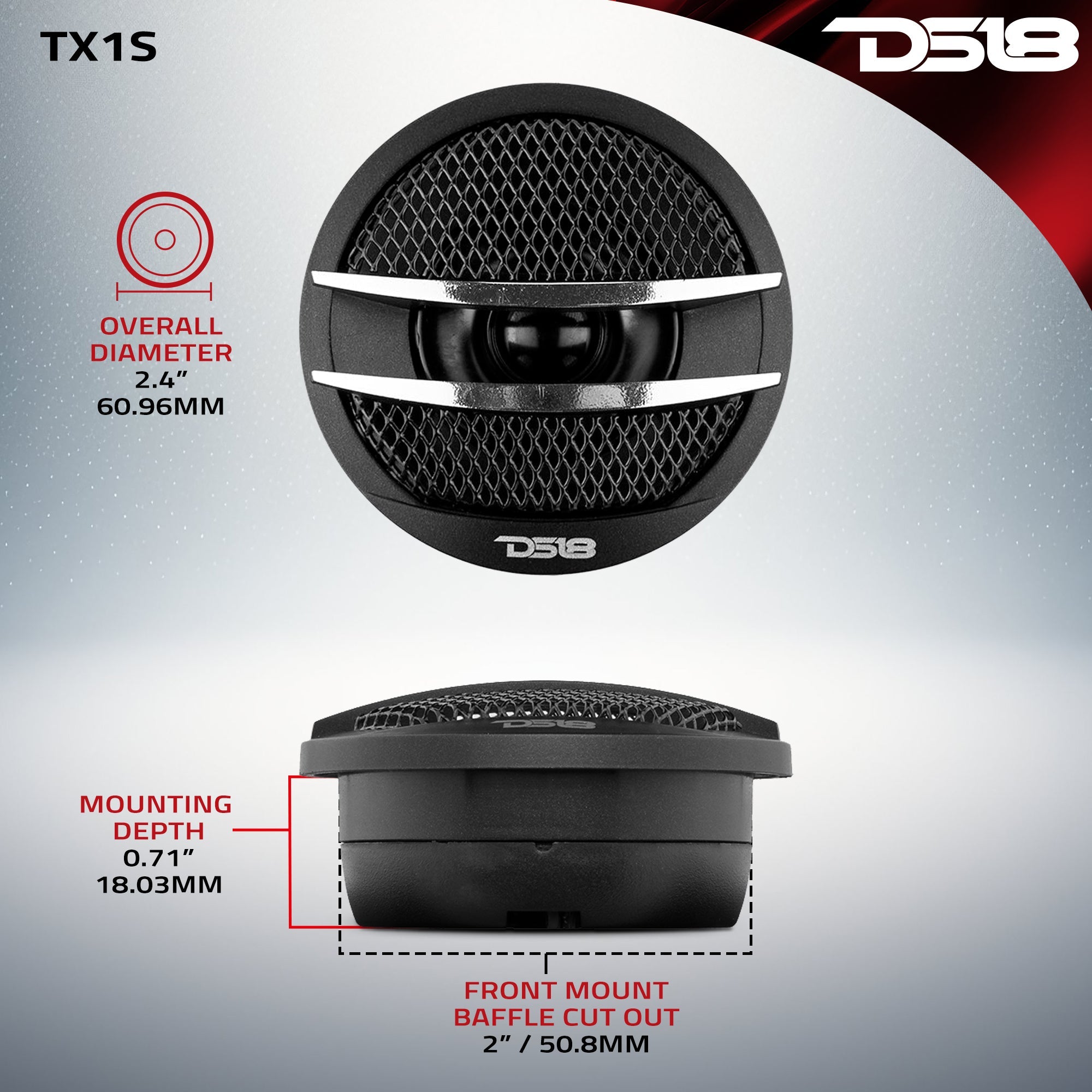 TX1 2" PEI Dome Ferrite Tweeter 0.5" VC 200 Watts - DS18