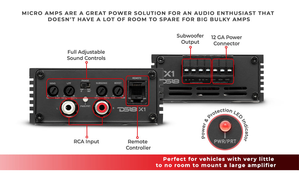 X 1-Channel Ultra Compact Class D Amplifier 300 Watts Rms @ 1-Ohm - DS18
