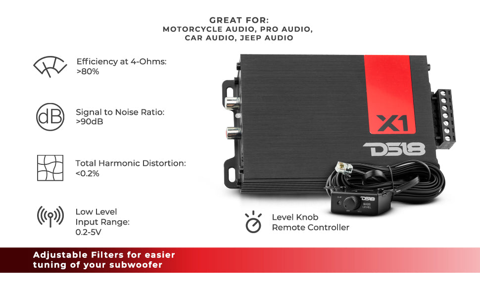 X 1-Channel Ultra Compact Class D Amplifier 300 Watts Rms @ 1-Ohm - DS18