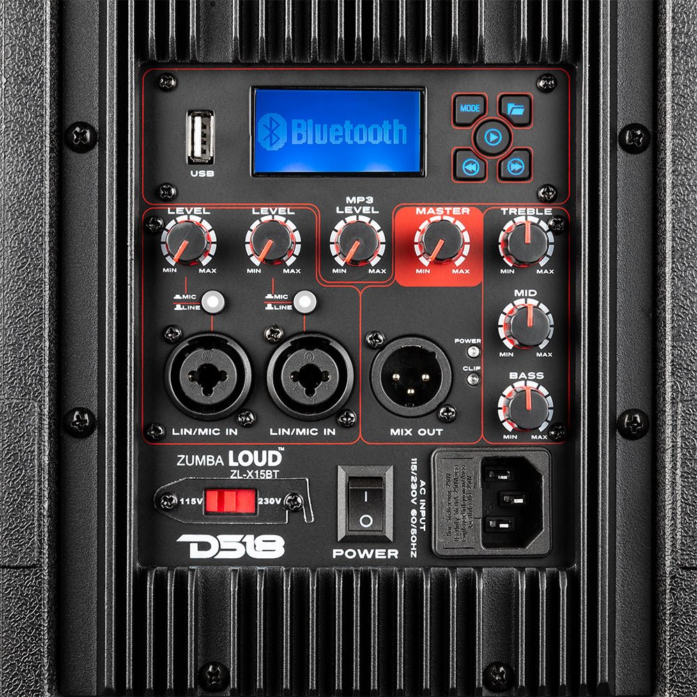 ZUMBA LOUD 15" High-Powered Amplified Professional Speaker System With Bluetooth and TWS 1000 Watts - DS18
