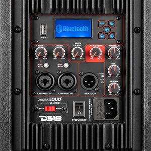 ZUMBA LOUD 15" High-Powered Amplified Professional Speaker System With Bluetooth and TWS 1000 Watts - DS18