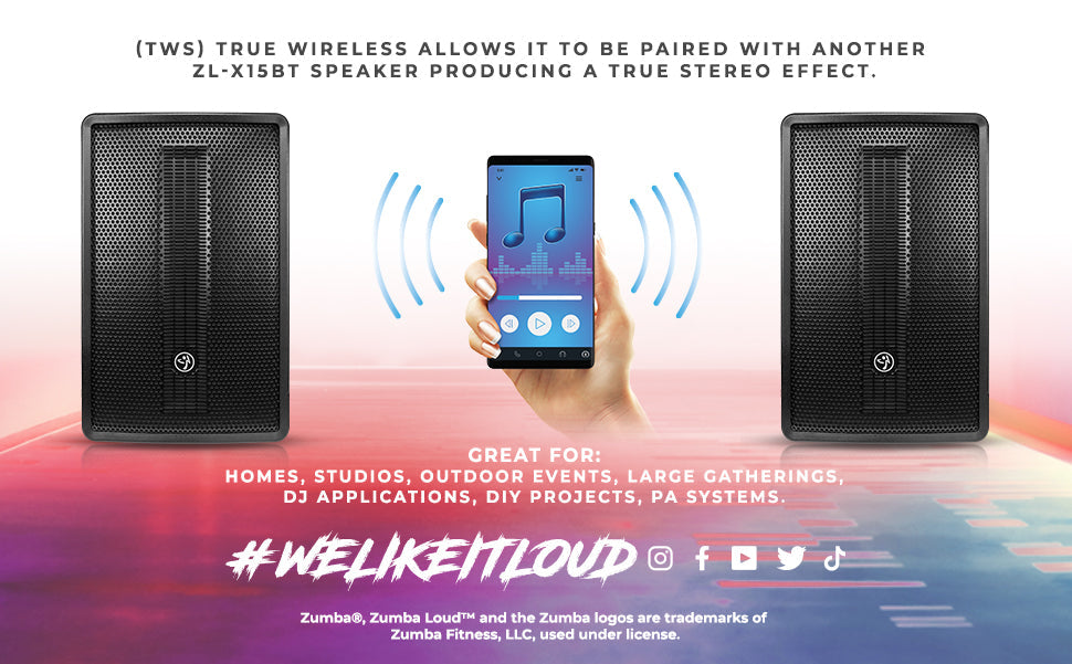 ZUMBA LOUD 15" High-Powered Amplified Professional Speaker System With Bluetooth and TWS 1000 Watts - DS18