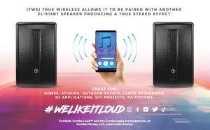 ZUMBA LOUD 15" High-Powered Amplified Professional Speaker System With Bluetooth and TWS 1000 Watts - DS18