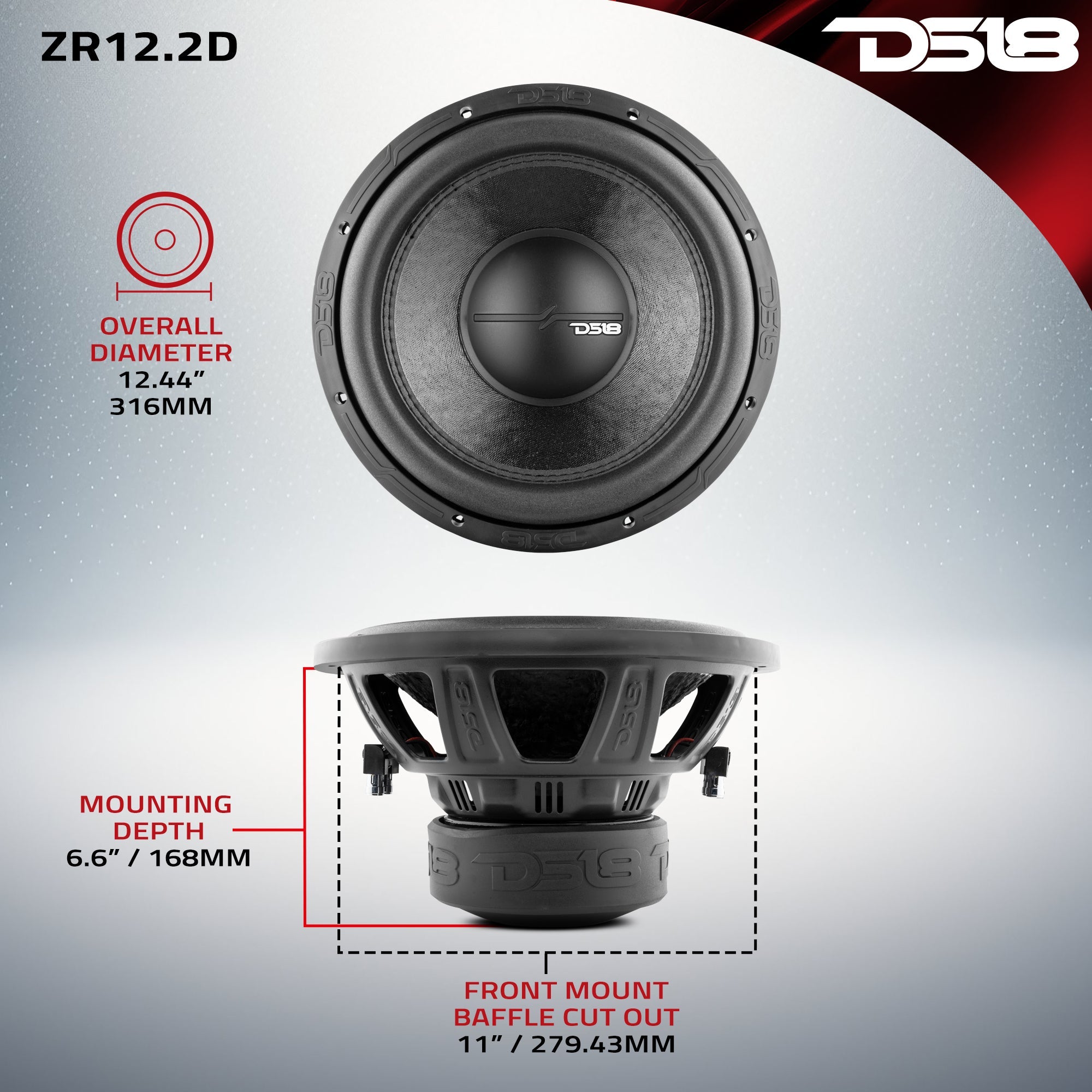 ZR 12" Subwoofer 750 Watts Rms DVC 2-Ohm - DS18