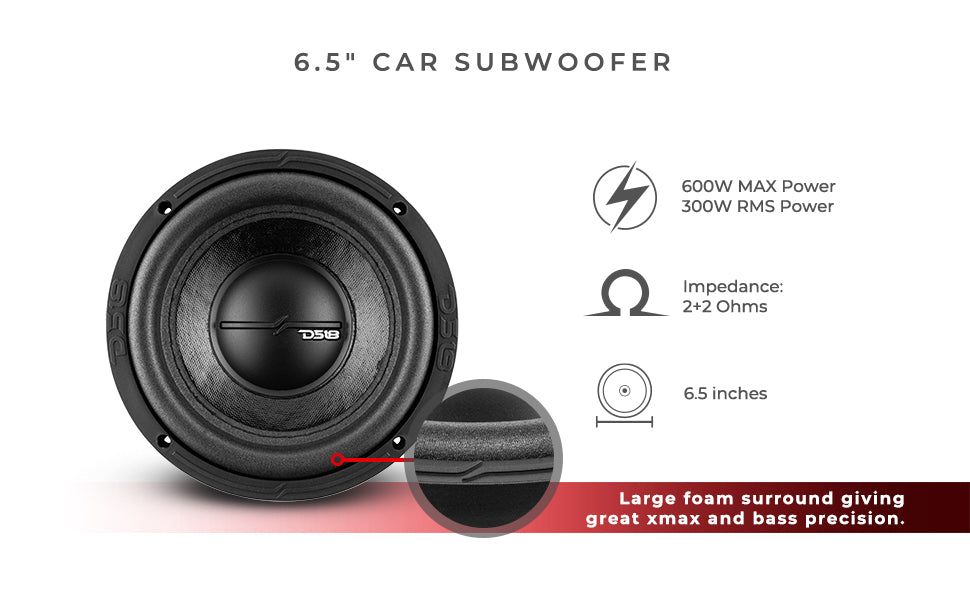 ZR 6.5" Subwoofer 300 Watts Rms DVC 2-Ohm - DS18