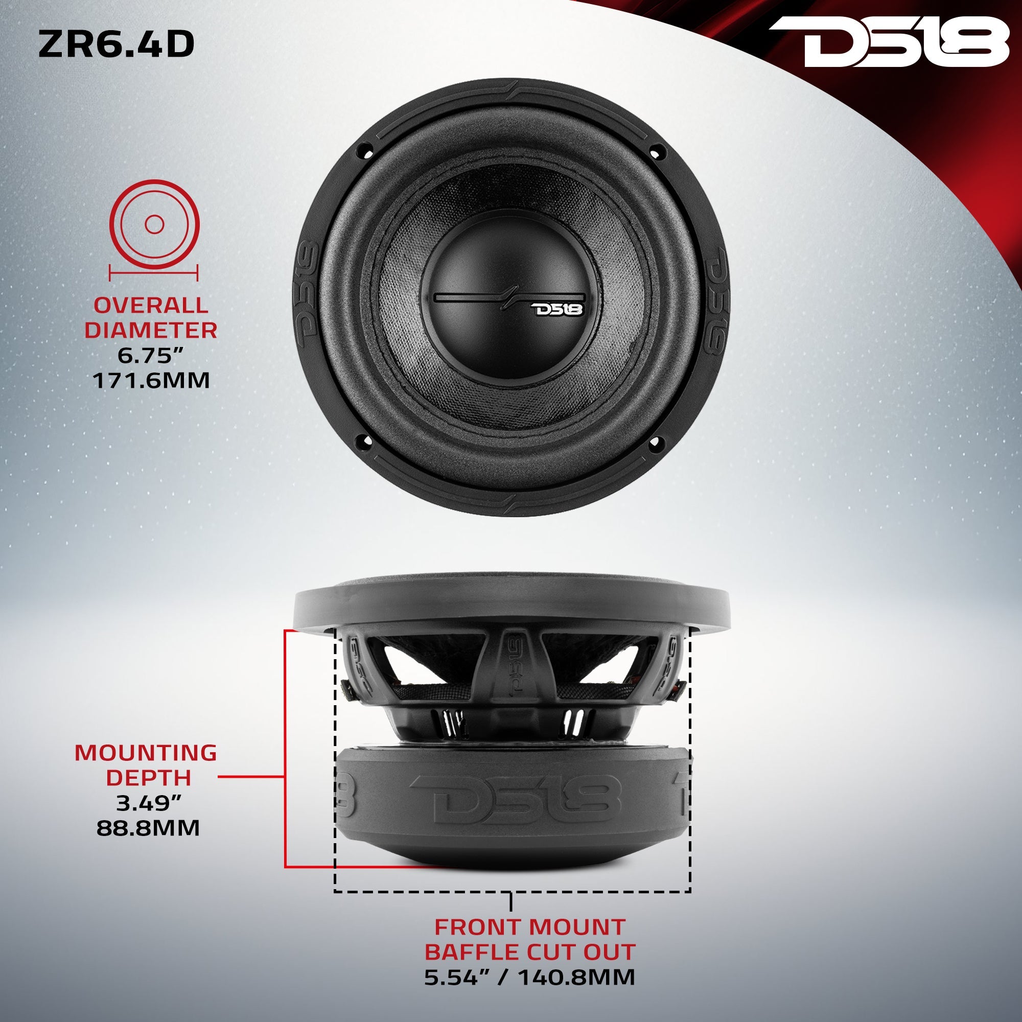 ZR 6.5" Subwoofer 300 Watts Rms DVC 4-Ohm - DS18