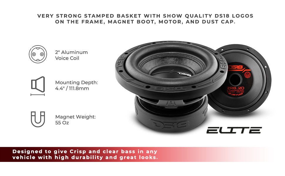 ZR 8" Subwoofer 450 Watts Rms DVC 2-Ohm - DS18