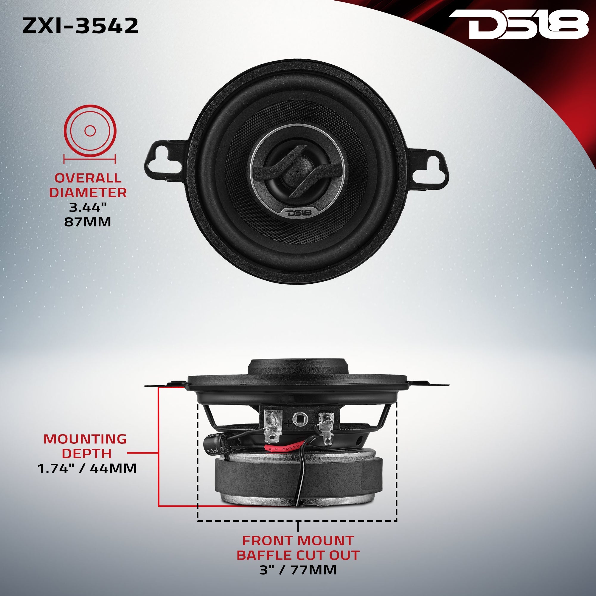 ZXI 3.5” 2-Way Coaxial Speaker | 40 Watts RMS 4-Ohm - DS18