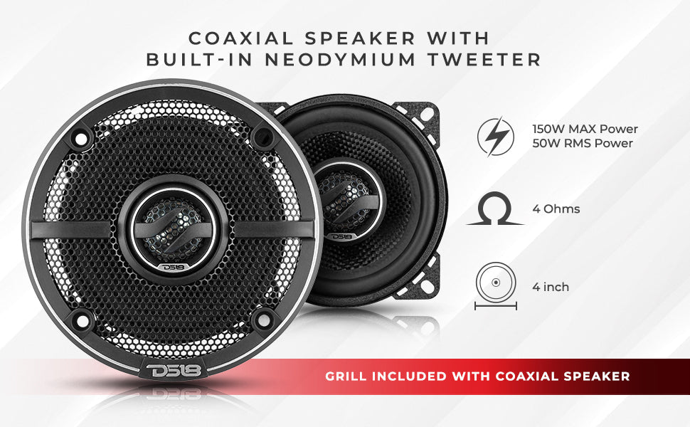 ZXI 4" 2-Way Coaxial Speakers with Kevlar Cone | 50 Watts RMS 4-Ohm - DS18