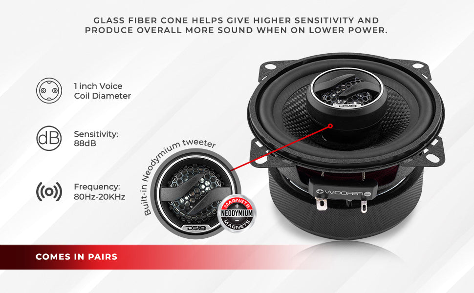 ZXI 4" 2-Way Coaxial Speakers with Kevlar Cone | 50 Watts RMS 4-Ohm - DS18