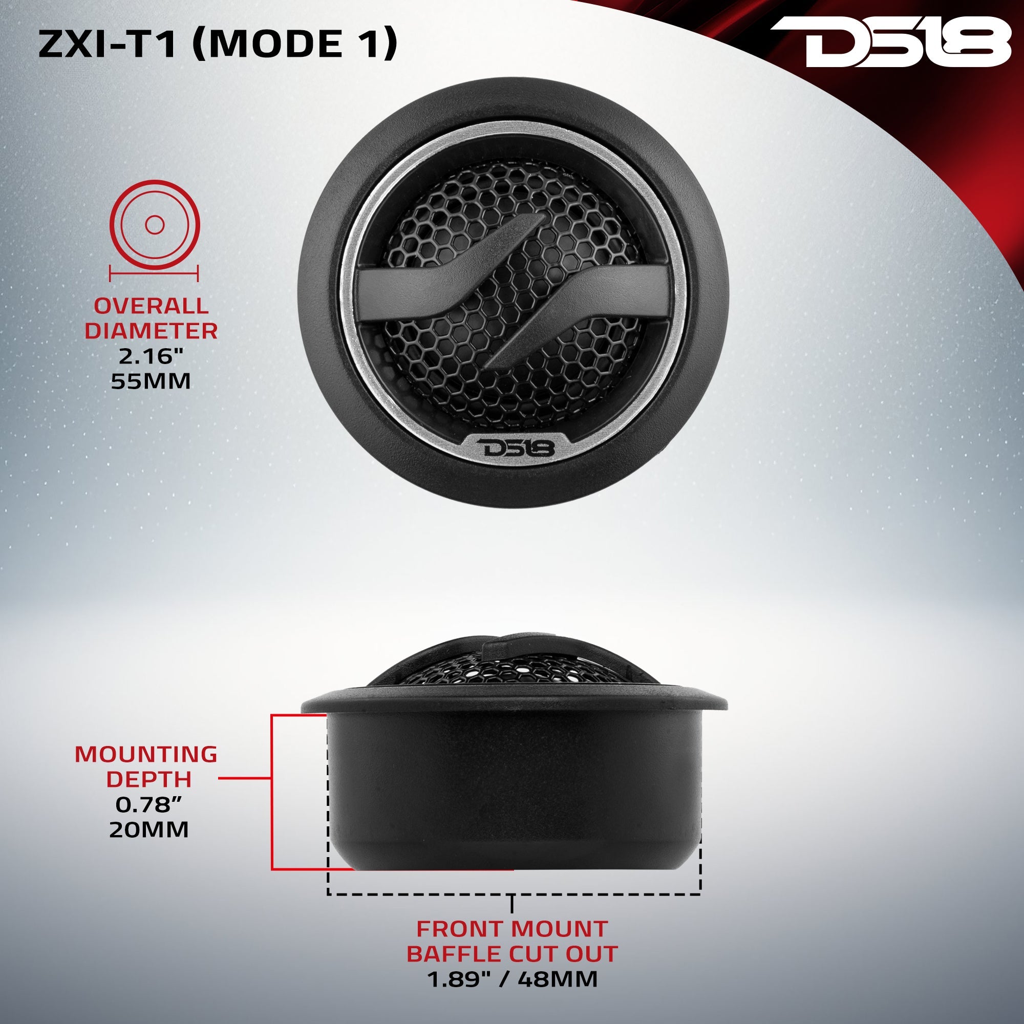 1.7" Dome Neodymium Tweeter 50 Watts 1" Pei 4-Ohm Vc - DS18