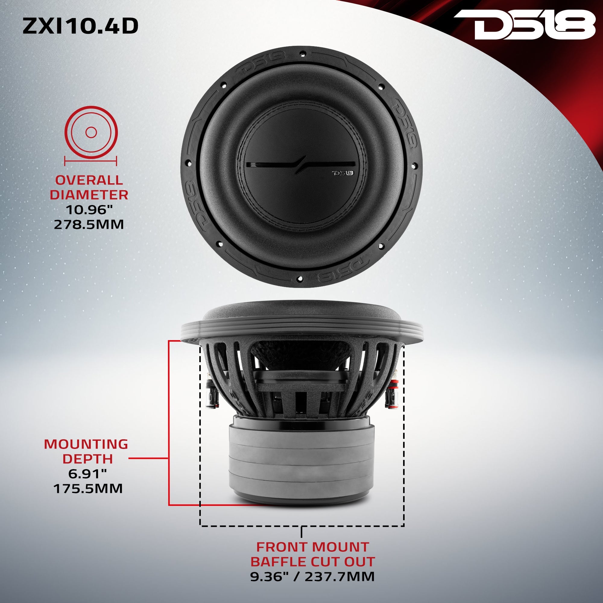 ZXI 10" High Excursion Subwoofer Quad Stacked Magnets | 800W RMS DVC 4-Ohm - DS18