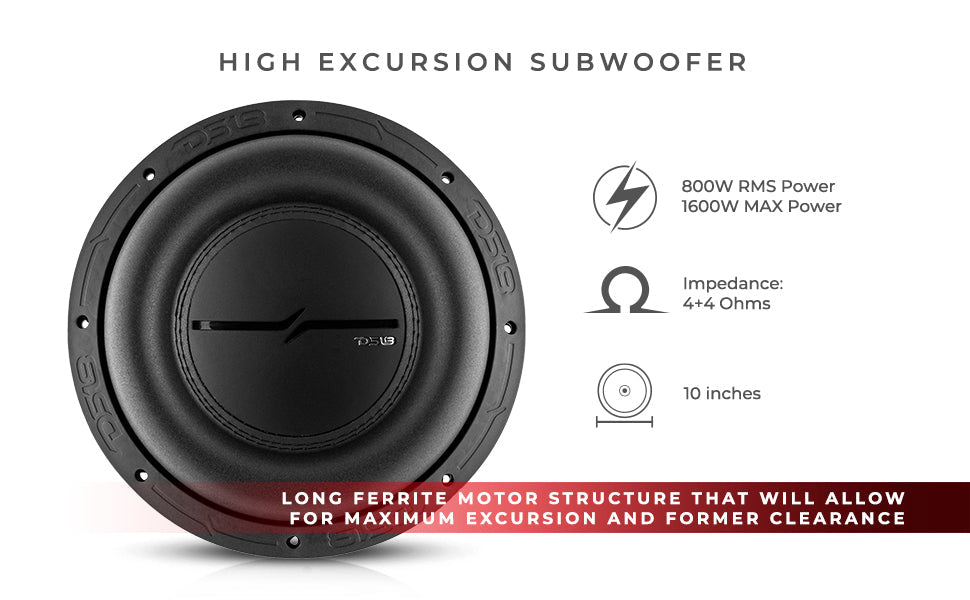ZXI 10" High Excursion Subwoofer Quad Stacked Magnets | 800W RMS DVC 4-Ohm - DS18