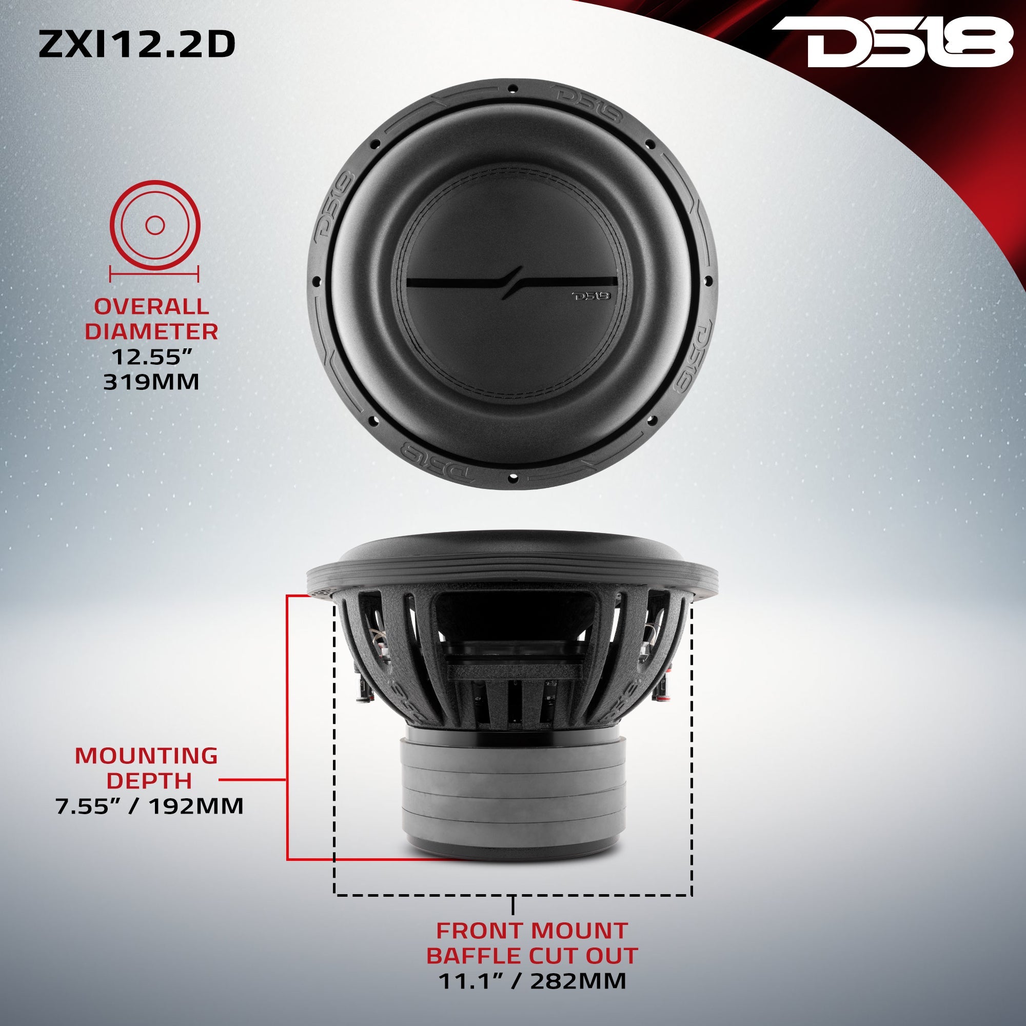 ZXI 12" High Excursion Subwoofer Quad Stacked Magnets | 1000W RMS DVC 2-Ohm - DS18