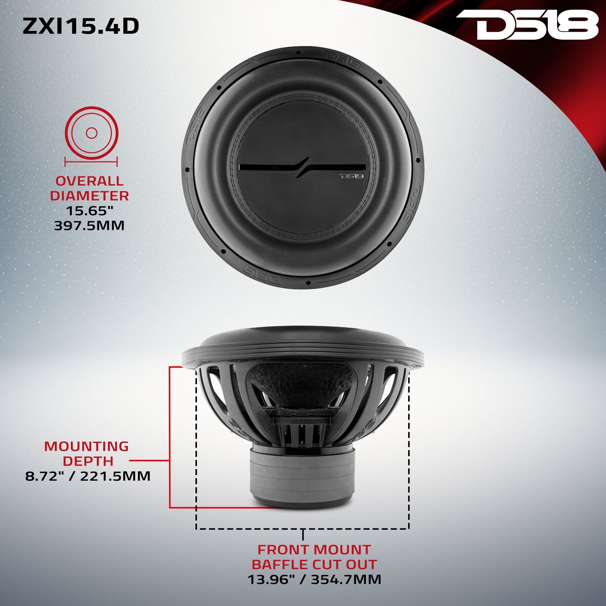 ZXI 15" High Excursion Subwoofer Quad Stacked Magnets | 1000W RMS DVC 4-Ohm - DS18