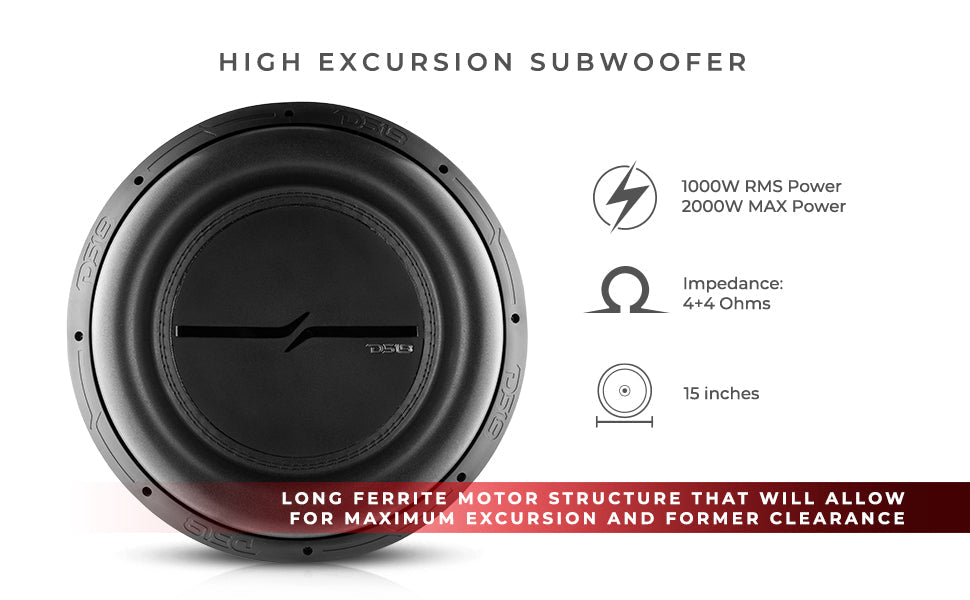 ZXI 15" High Excursion Subwoofer Quad Stacked Magnets | 1000W RMS DVC 4-Ohm - DS18