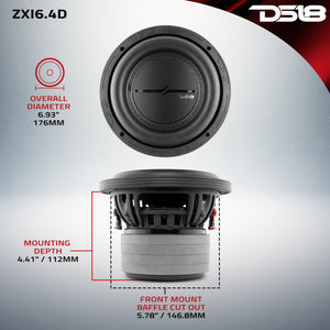 ZXI 6.5" High Excursion Subwoofer Quad Stacked Magnets 300 Watts Rms DVC 4-Ohm - DS18