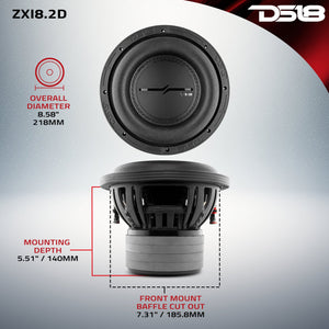 ZXI 8" High Excursion Subwoofer Quad Stacked Magnets | 600W RMS DVC 2-Ohm - DS18