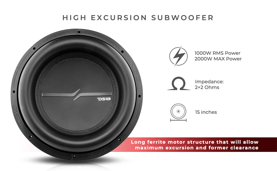ZXI 15" High Excursion Subwoofer Quad Stacked Magnets | 1000W RMS DVC 2-Ohm - DS18