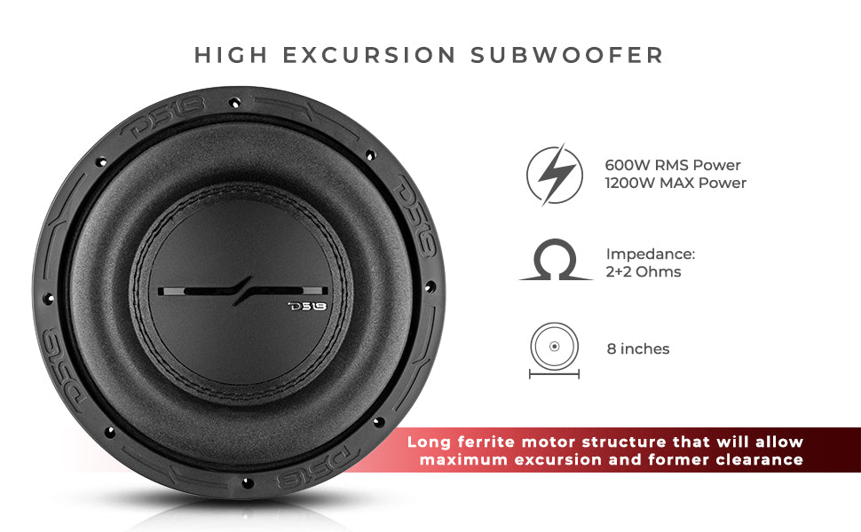 ZXI 8" High Excursion Subwoofer Quad Stacked Magnets | 600W RMS DVC 2-Ohm - DS18