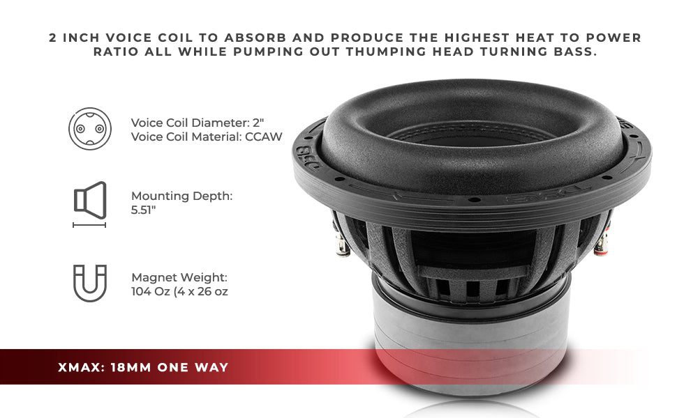 ZXI 8" High Excursion Subwoofer Quad Stacked Magnets | 600W RMS DVC 4-Ohm - DS18