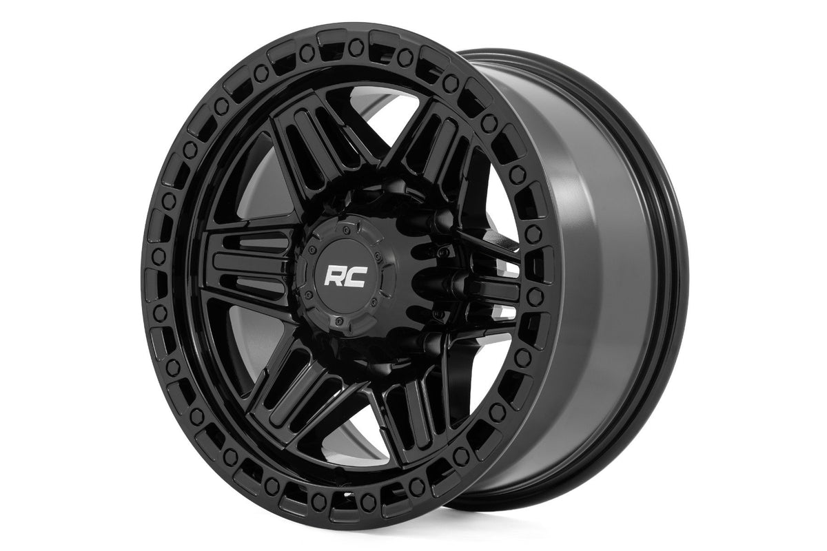 Rough Country 76 Series Wheel | Simulated Bead Lock | Gloss Black | 17x9 | 5x4.5 | +0mm