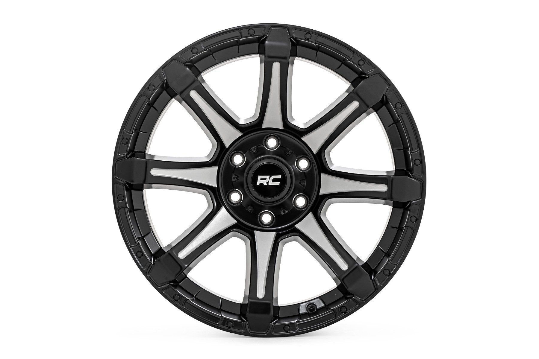 Rough Country 81 Series Wheel | One-Piece | Semi Gloss Black w/machined spokes | 20x10 | 6x5.5 | -19