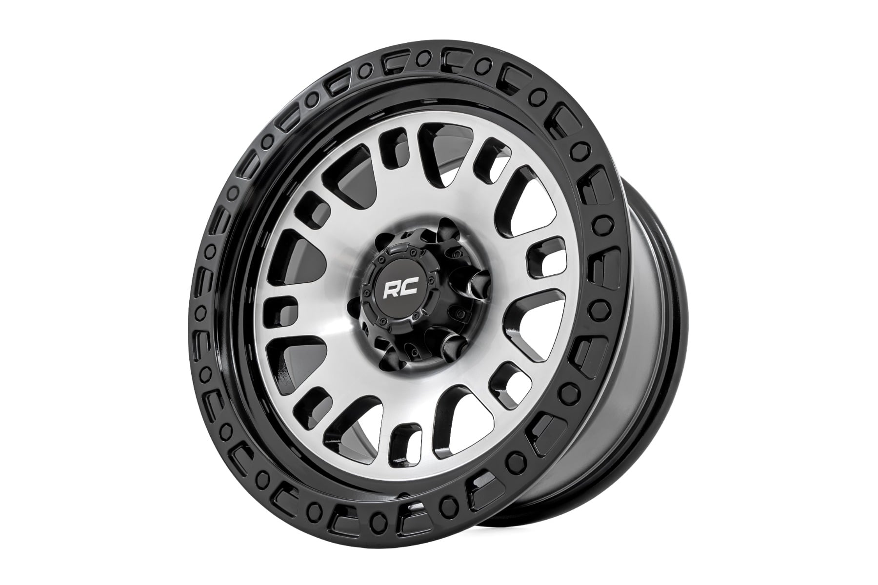 Rough Country 82 Series Wheel | One-Piece | Machined Semi Gloss Black | 17x9 | 5x4.5 | -12mm