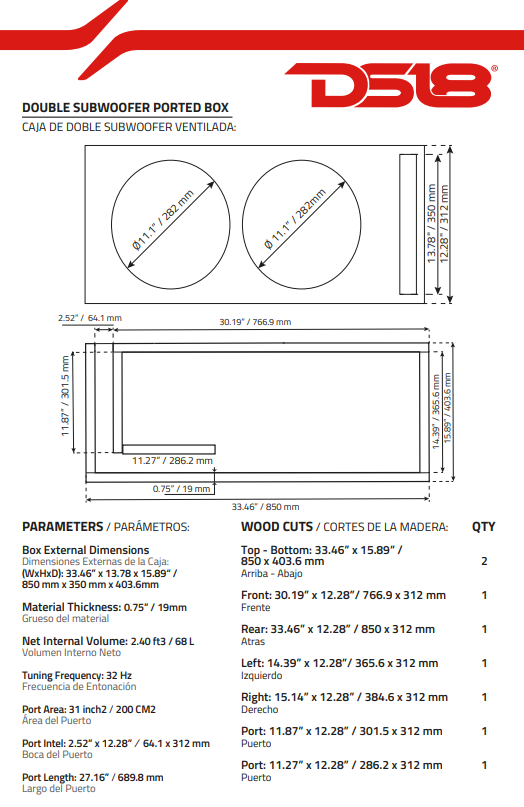 ZXI 12" High Excursion Subwoofer Quad Stacked Magnets | 1000W RMS DVC 2-Ohm - DS18
