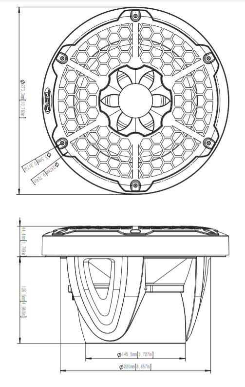 NXL 10" Marine Subwoofer With LED RGB Lights 300 Watts Rms SVC 4-Ohm -Black Carbon Fiber - DS18