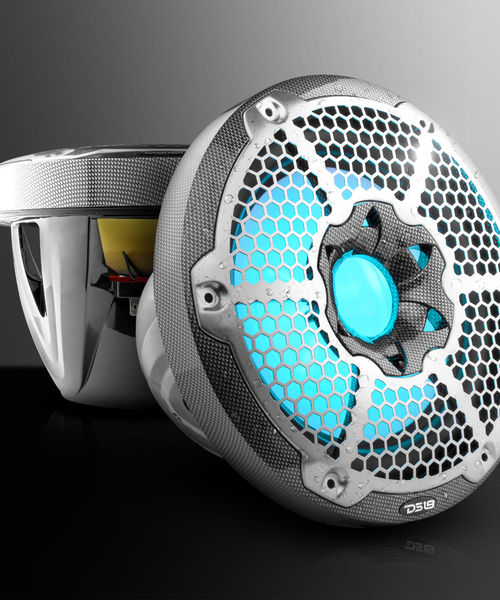 NXL 10" Marine Subwoofer With LED RGB Lights 300 Watts Rms SVC 4-Ohm -Black Carbon Fiber - DS18