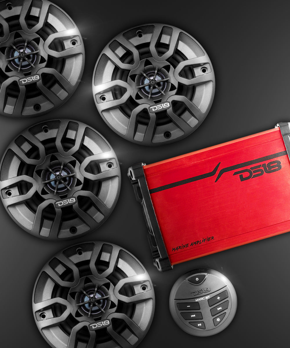 Best Marine Audio Package - 4 X 4" Speakers with Head Unit & 4 Channel Amplifier - DS18
