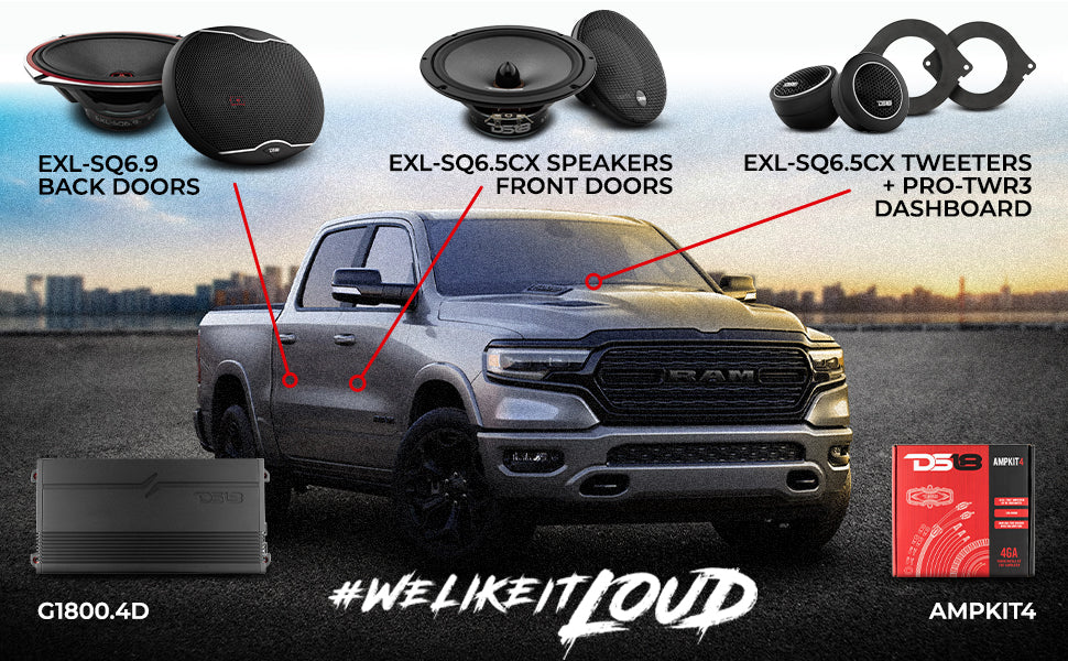 DS18 2012-2021 RAM 1500 Crew and Quad Cab Front and Back Doors Speakers Best Upgrade/Replacement Package 1800 Watts - DS18