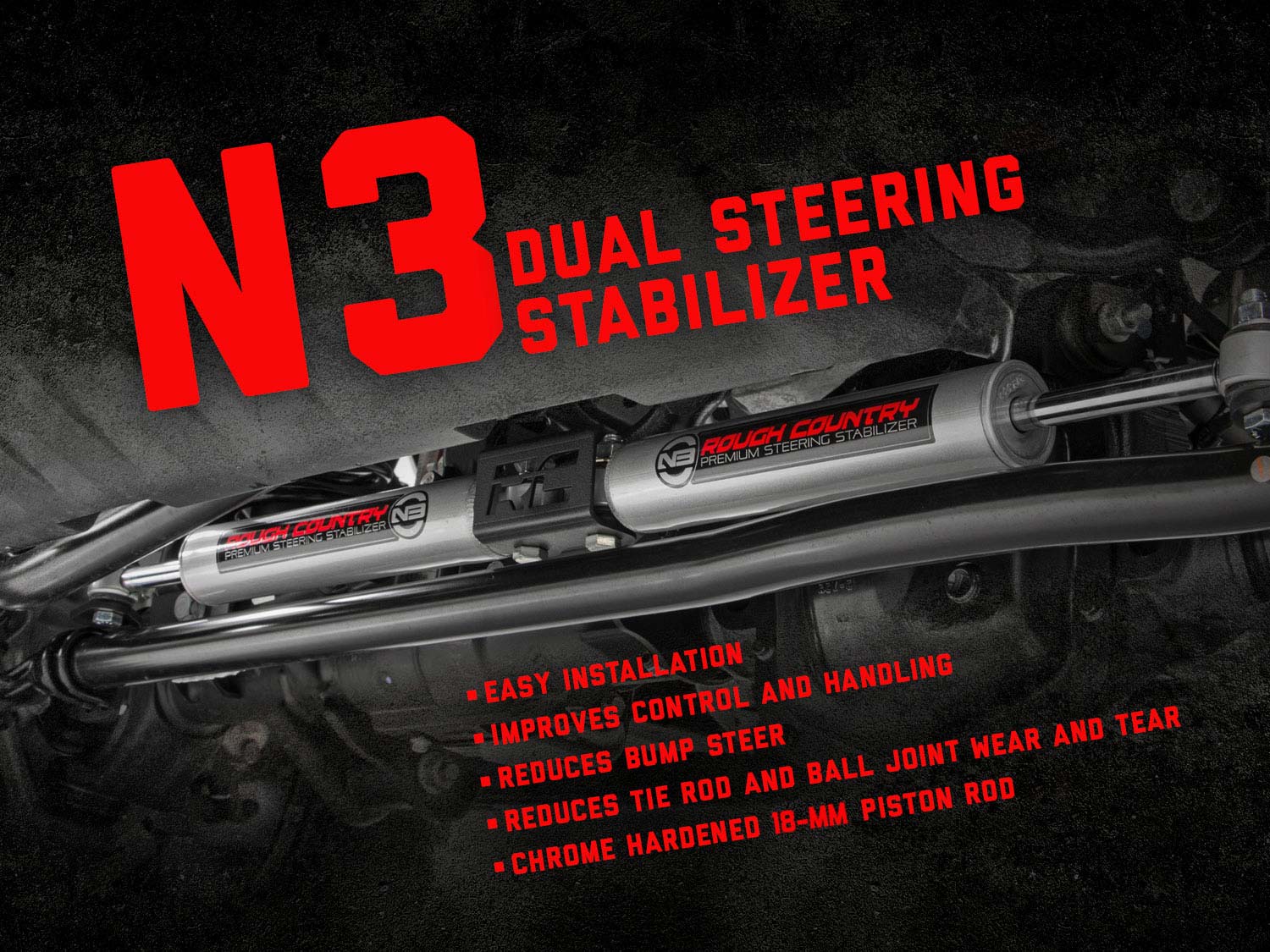 N3 Steering Stabilizer | Dual | 2.5-8 Inch Lift | Jeep Gladiator JT/Wrangler JL (18-26)