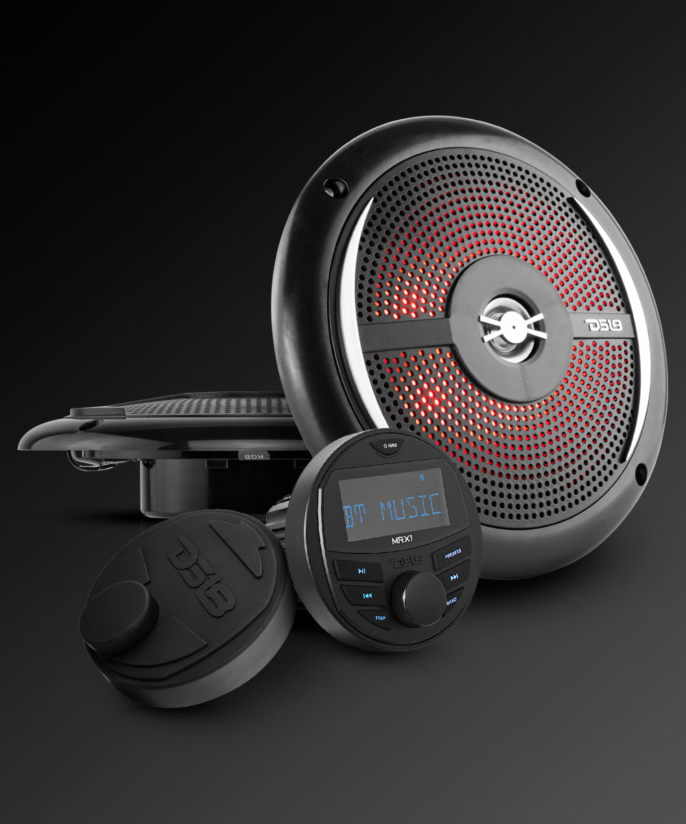 Marine and Powersports Headunit and 6.5" Marine Speaker Package (MRX1 and 2 X NXL-6SL/BK) - Black - DS18