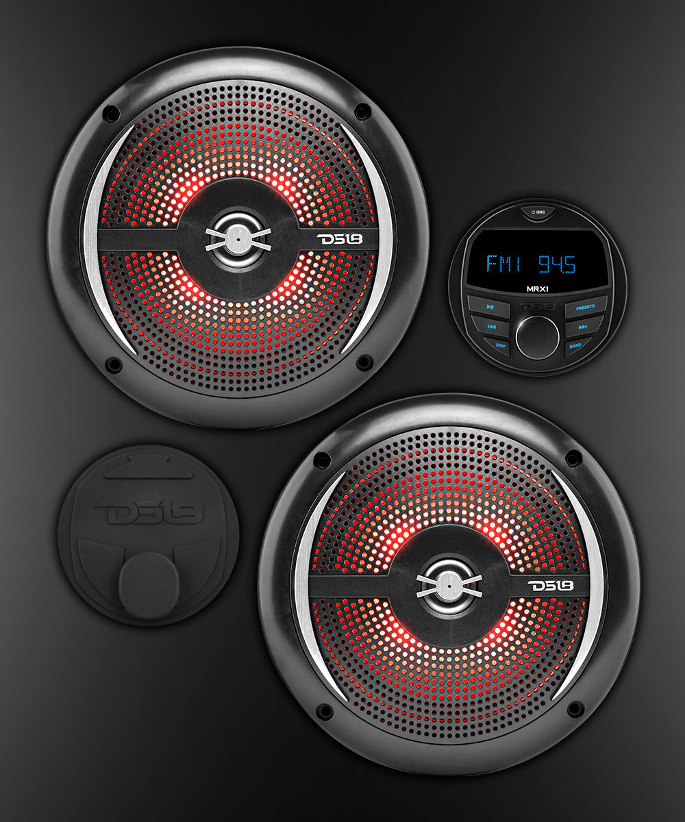 Marine and Powersports Headunit and 6.5" Marine Speaker Package (MRX1 and 2 X NXL-6SL/BK) - Black - DS18