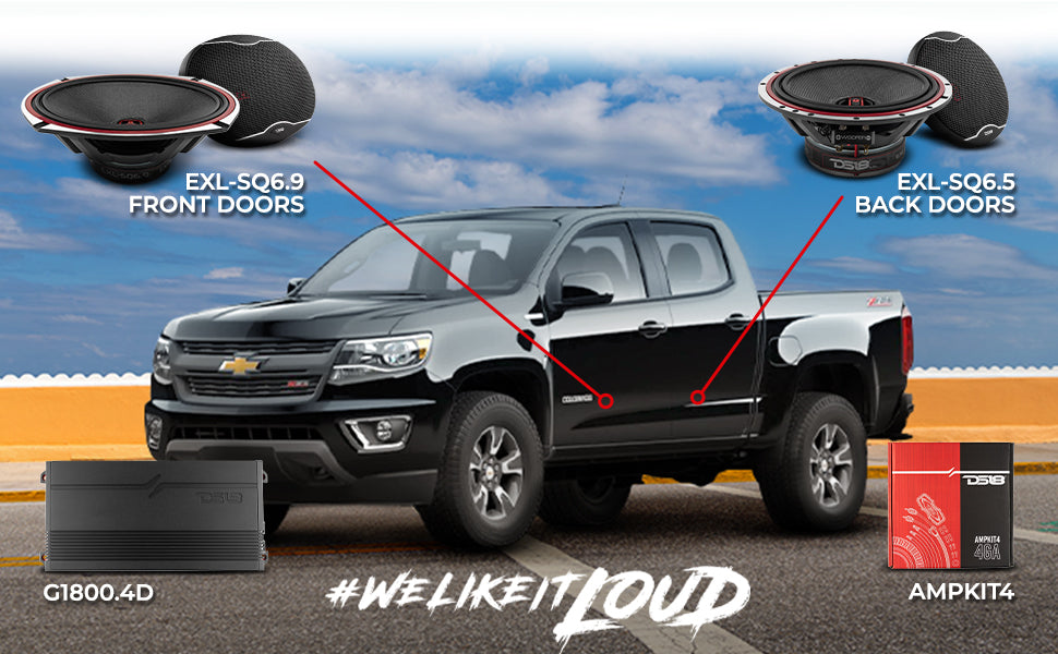 DS18 2015-2020 Chevy Colorado Crew and Extended Cab Front and Back Doors Speakers Better Upgrade/Replacement Package 1800