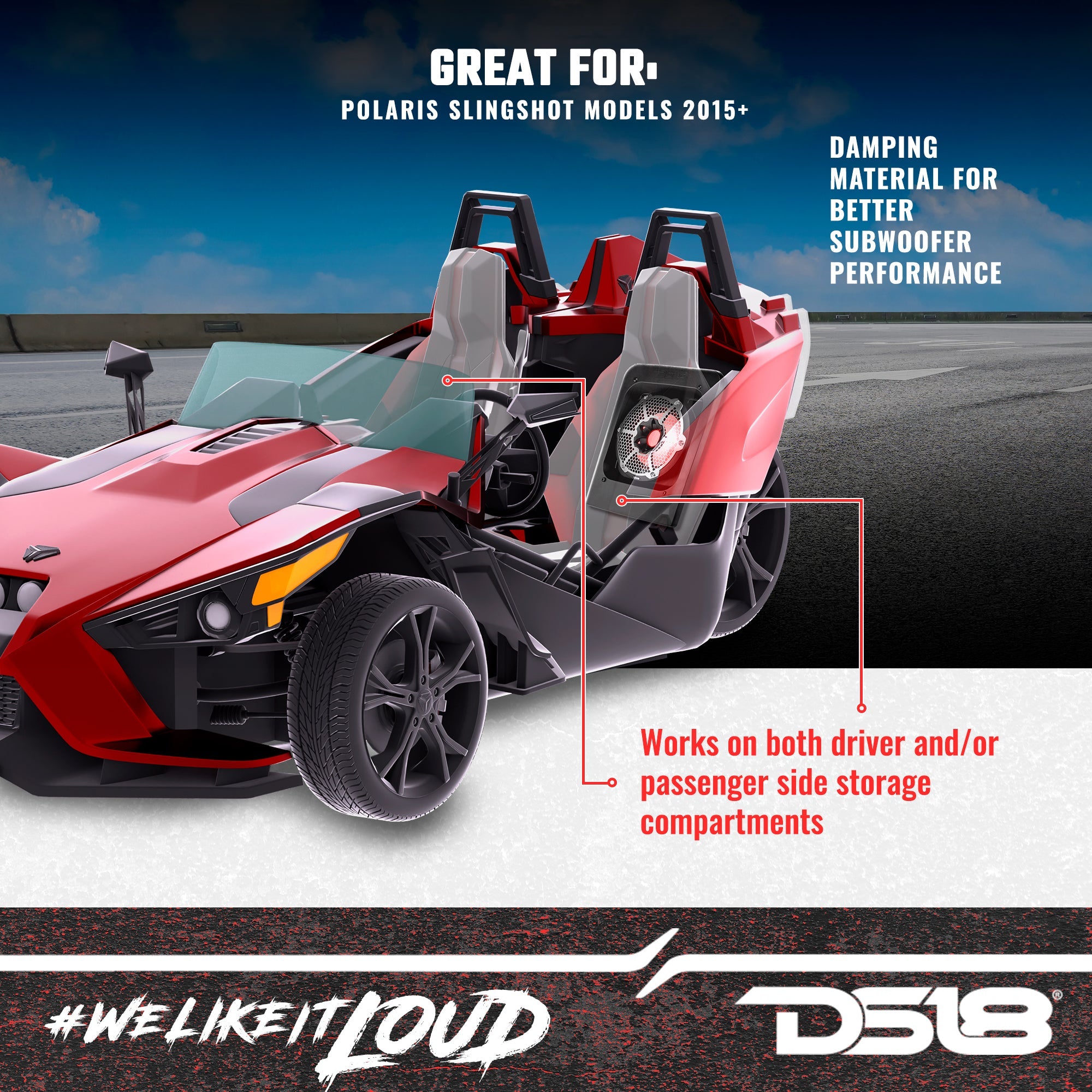 Polaris Slingshot Rear Subwoofer Enclosure Loaded | NXL-10SUB/BK and RGB LED Lights | Fits Either Passenger or Driver Side |