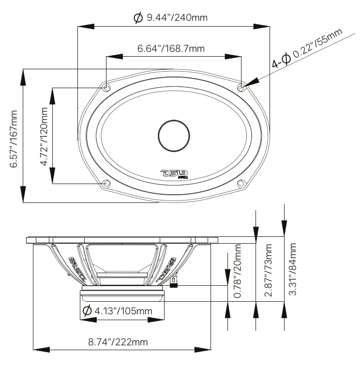 PRO 6x9" Neodymium Full-Range Bullet Loudspeaker 250 Watts Rms 4-Ohm - DS18