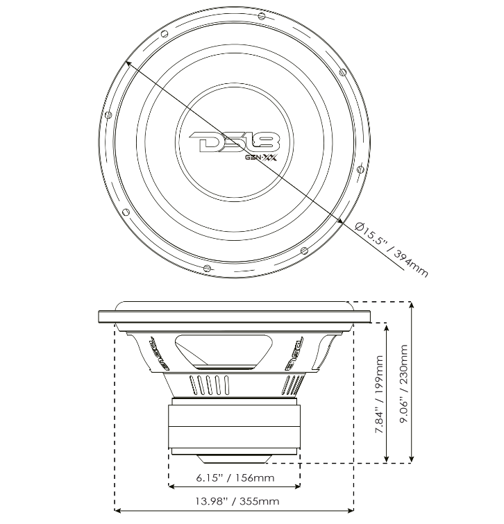 GEN-XX 10" High Excursion Subwoofer Double Stacked Magnets 500 Watts Rms DVC 4-Ohm - DS18