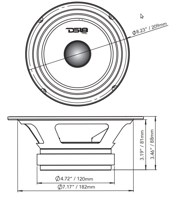 DS18 PRO-GM8.4B 8" Mid-Range Loudspeaker with Bullet 580 Watts 4-Ohm - DS18