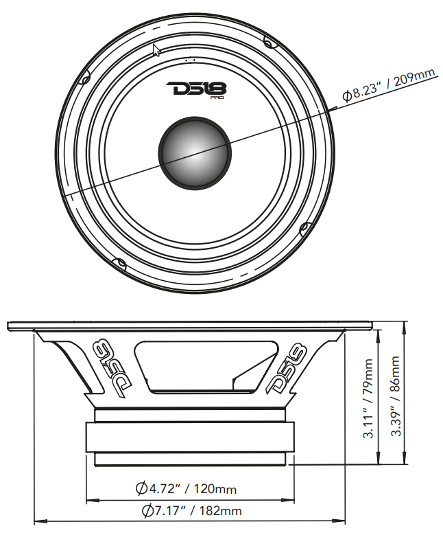 DS18 PRO-GM8B 8" Mid-Range Loudspeaker with Bullet 580 Watts 8-Ohm - DS18